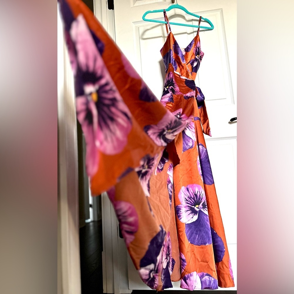 Anthropologie Hutch Satin Floral Maxi Dress NWT XS Vacation Event - Picture 5 of 16